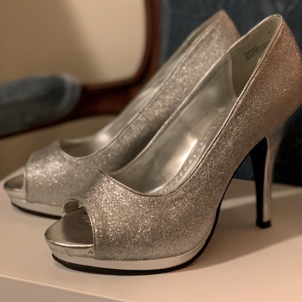 INC Silver Glitter Heels Size 7